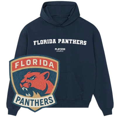 Florida Panthers navy hoodie by Players Couture with team logo, premium sports fanwear apparel