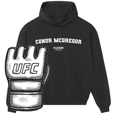 Black Players Couture Conor McGregor hoodie with UFC glove graphic, sports fanwear apparel
