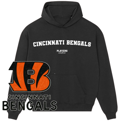 Cincinnati Bengals black hoodie by Players Couture with team logo and bold white lettering