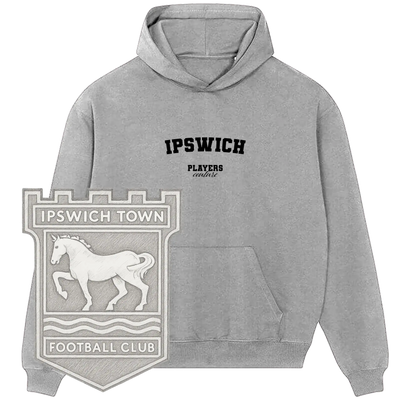 Gray Ipswich Players Couture hoodie with Ipswich Town Football Club badge, sports fashion style