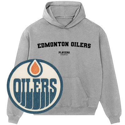 Grey Edmonton Oilers hoodie by Players Couture with team logo, premium sports fanwear.