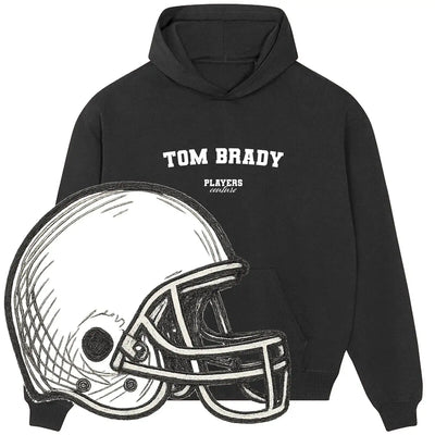 Black Players Couture hoodie with 'Tom Brady' text and football helmet illustration, sports fashion Clothing - Hoodies & T'Shirts