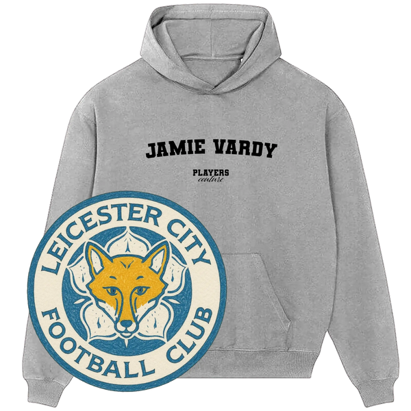 Gray Jamie Vardy Players Couture hoodie with Leicester City Football Club logo badge