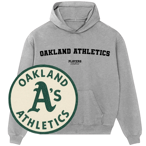 Grey Oakland Athletics hoodie by Players Couture with vintage Oaklands A's logo, sports fashion