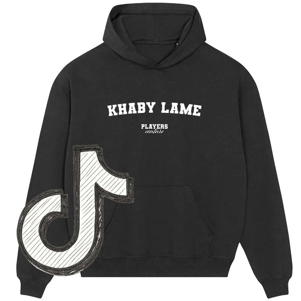 Black Players Couture hoodie with 'KHABY LAME' text and TikTok-inspired logo graphic