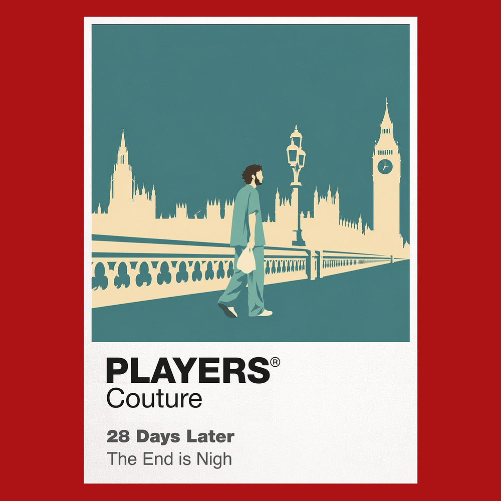 28 Days Later Jim crossing an abandoned London after the Rage virus empties the city Icon Frame artwork in red