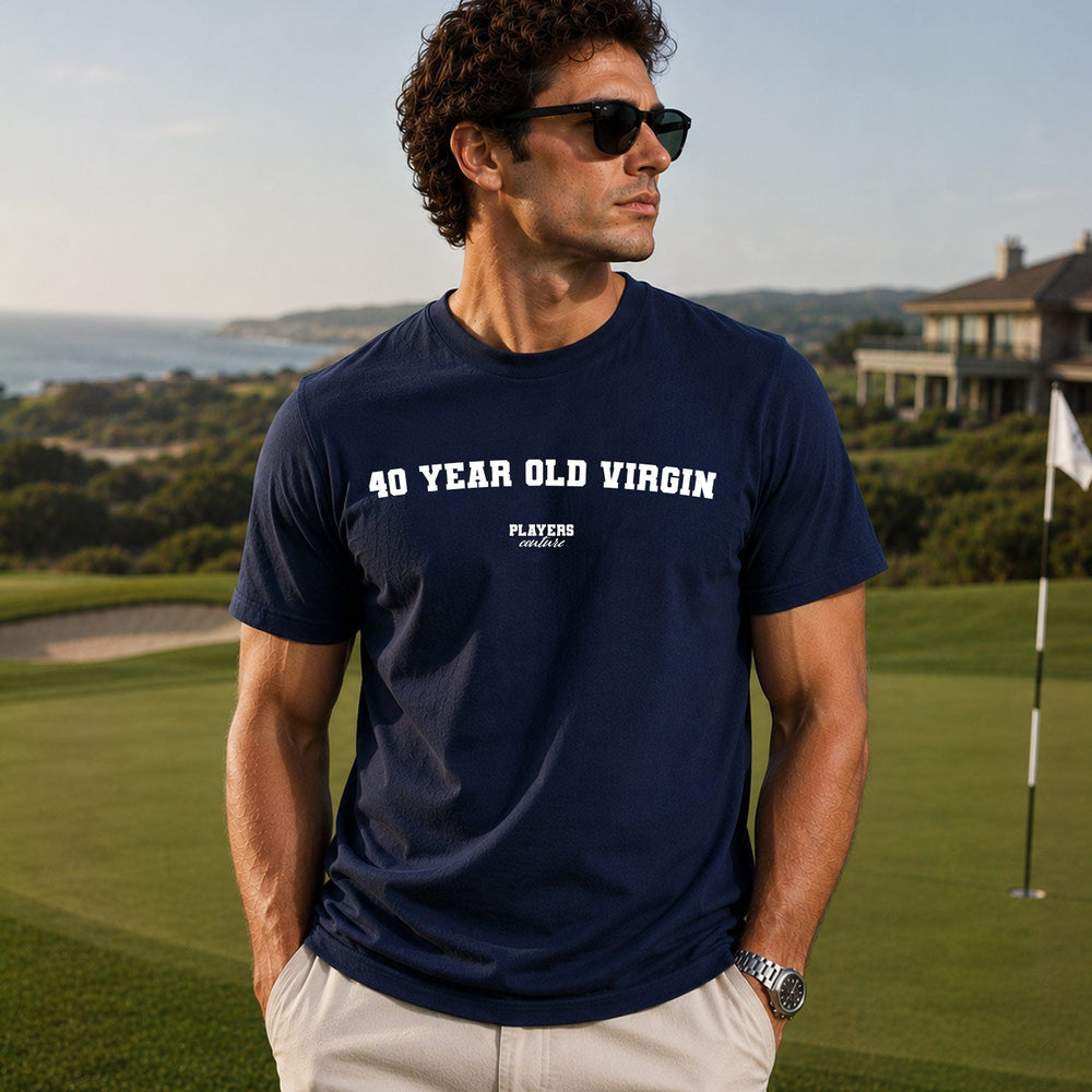 The 40-Year-Old Virgin navy T-shirt lifestyle photograph 2