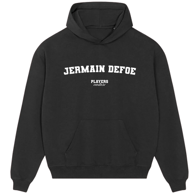 Jermain Defoe hoodie – navy men's hoodie with white Jermain Defoe letters and Players Couture logo on the chest