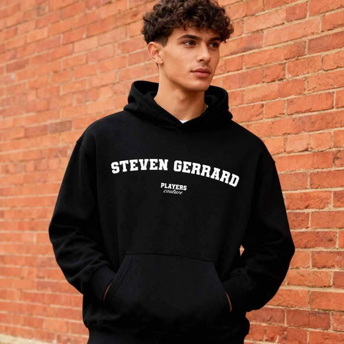 Steven Gerrard hoodie – navy men's hoodie with white Steven Gerrard letters and Players Couture logo on the chest