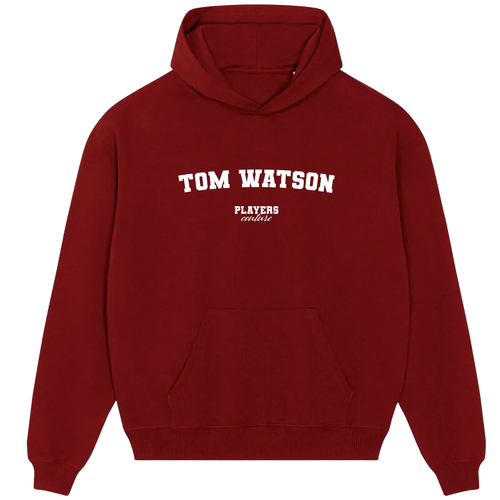 Tom Watson hoodie – black men's hoodie with white Tom Watson letters and Players Couture logo on the chest