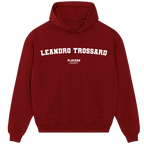 Leandro Trossard hoodie – red men's hoodie with white Leandro Trossard letters and Players Couture logo on the chest