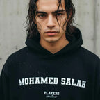 Mohamed Salah hoodie – navy men's hoodie with white Mohamed Salah letters and Players Couture logo on the chest