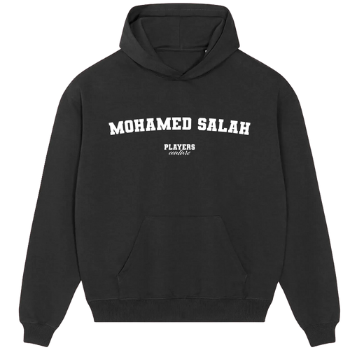 Mohamed Salah hoodie – black men's hoodie with white Mohamed Salah letters and Players Couture logo on the chest