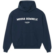 Mousa Dembele hoodie – navy men's hoodie with white Mousa Dembele letters and Players Couture logo on the chest