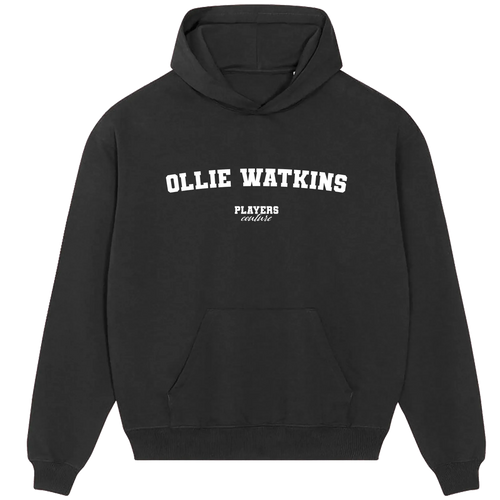 Ollie Watkins hoodie – black men's hoodie with white Ollie Watkins letters and Players Couture logo on the chest