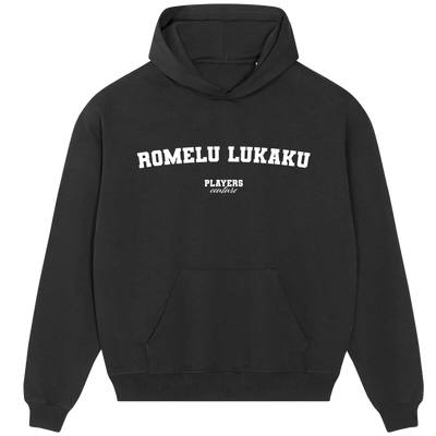Romelu Lukaku hoodie – navy men's hoodie with white Romelu Lukaku letters and Players Couture logo on the chest
