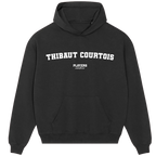 Thibaut Courtois hoodie – black men's hoodie with white Thibaut Courtois letters and Players Couture logo on the chest