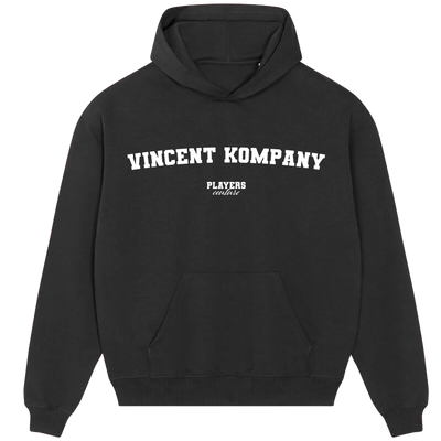 Vincent Kompany hoodie – navy men's hoodie with white Vincent Kompany letters and Players Couture logo on the chest