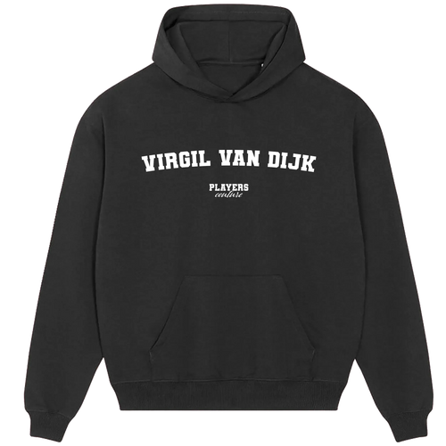 Virgil Van Dijk hoodie – black men's hoodie with white Virgil Van Dijk letters and Players Couture logo on the chest