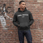 Virgil Van Dijk hoodie – close-up of white Virgil Van Dijk lettering and Players Couture logo on the chest