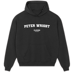 Peter Wright hoodie – black men's hoodie with white Peter Wright letters and Players Couture logo on the chest