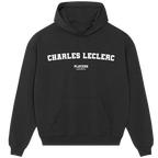 Charles Leclerc hoodie – grey men's hoodie with black Charles Leclerc letters and Players Couture logo on the chest