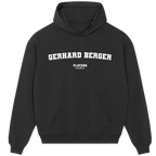 Gerhard Berger hoodie – grey men's hoodie with black Gerhard Berger letters and Players Couture logo on the chest