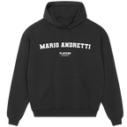 Mario Andretti hoodie – black men's hoodie with white Mario Andretti letters and Players Couture logo on the chest