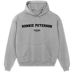Ronnie Peterson hoodie – navy men's hoodie with white Ronnie Peterson letters and Players Couture logo on the chest