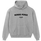 Sergio Perez hoodie – red men's hoodie with white Sergio Perez letters and Players Couture logo on the chest