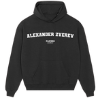 Alexander-Zverev hoodie – red men's hoodie with white Alexander-Zverev letters and Players Couture logo on the chest