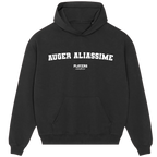 Auger Aliassime hoodie – grey men's hoodie with black Auger Aliassime letters and Players Couture logo on the chest