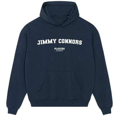 Jimmy Connors hoodie – navy men's hoodie with white Jimmy Connors letters and Players Couture logo on the chest