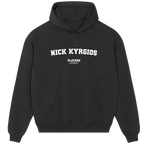 Nick Kyrgios hoodie – navy men's hoodie with white Nick Kyrgios letters and Players Couture logo on the chest