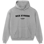 Nick Kyrgios hoodie – red men's hoodie with white Nick Kyrgios letters and Players Couture logo on the chest