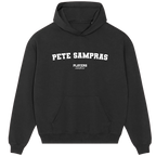 Pete Sampras hoodie – navy men's hoodie with white Pete Sampras letters and Players Couture logo on the chest