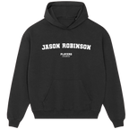 Jason Robinson hoodie – grey men's hoodie with black Jason Robinson letters and Players Couture logo on the chest