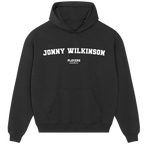 Jonny Wilkinson hoodie – grey men's hoodie with black Jonny Wilkinson letters and Players Couture logo on the chest