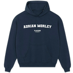 Adrian Morley hoodie – grey men's hoodie with black Adrian Morley letters and Players Couture logo on the chest