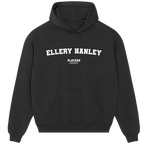 Ellery Hanley hoodie – black men's hoodie with white Ellery Hanley letters and Players Couture logo on the chest