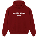 Hudson Young hoodie – red men's hoodie with white Hudson Young letters and Players Couture logo on the chest