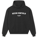 Kevin Sinfield hoodie – black men's hoodie with white Kevin Sinfield letters and Players Couture logo on the chest