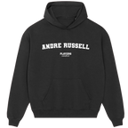 Andre Russell hoodie – navy men's hoodie with white Andre Russell letters and Players Couture logo on the chest