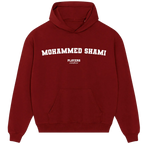 Mohammed Shami hoodie – red men's hoodie with white Mohammed Shami letters and Players Couture logo on the chest
