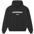 Rakhmonov hoodie – grey men's hoodie with black Rakhmonov letters and Players Couture logo on the chest
