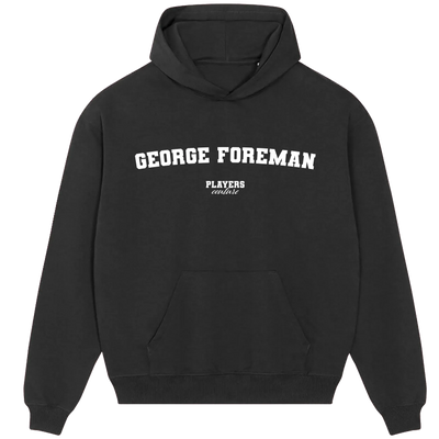 George Foreman hoodie – navy men's hoodie with white George Foreman letters and Players Couture logo on the chest
