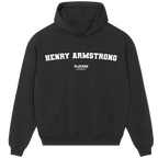 Henry Armstrong hoodie – black men's hoodie with white Henry Armstrong letters and Players Couture logo on the chest