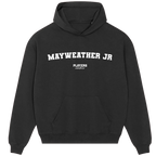 Mayweather JR hoodie – navy men's hoodie with white Mayweather JR letters and Players Couture logo on the chest