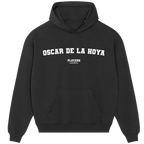 Oscar De La Hoya hoodie – grey men's hoodie with black Oscar De La Hoya letters and Players Couture logo on the chest