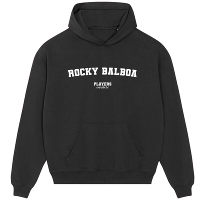 Rocky Balboa hoodie – navy men's hoodie with white Rocky Balboa letters and Players Couture logo on the chest